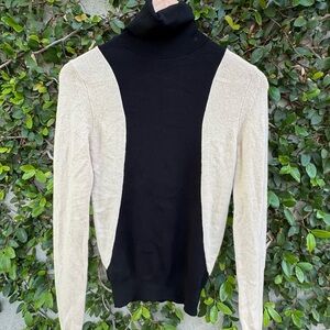 Helmut Lang Black and Cream Turtleneck Sweater